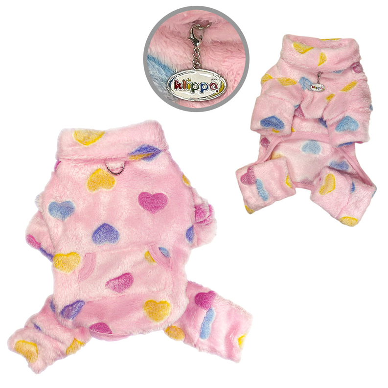 Ultra Plush Colorful Hearts Turtleneck Pajamas - Pink