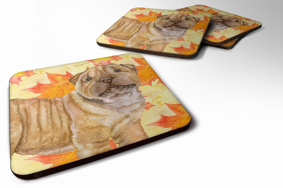 Fall Leaves with Dog Foam Coaster Set of 4