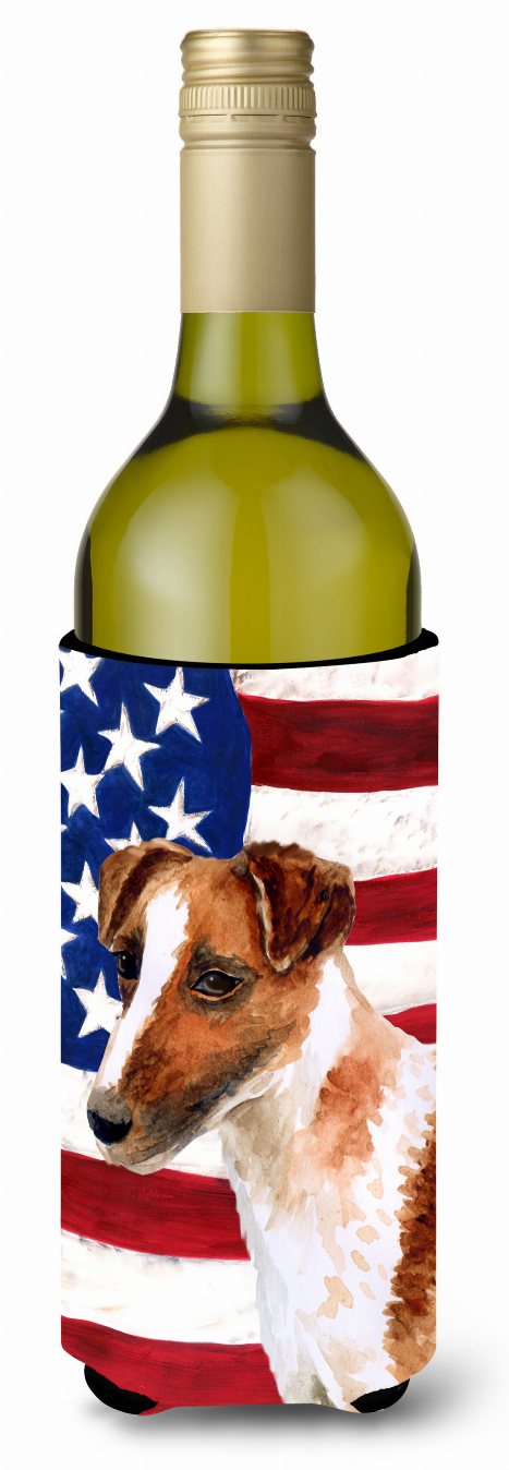 USA Patriotic American Flag Design with Dog Wine Bottle Hugger