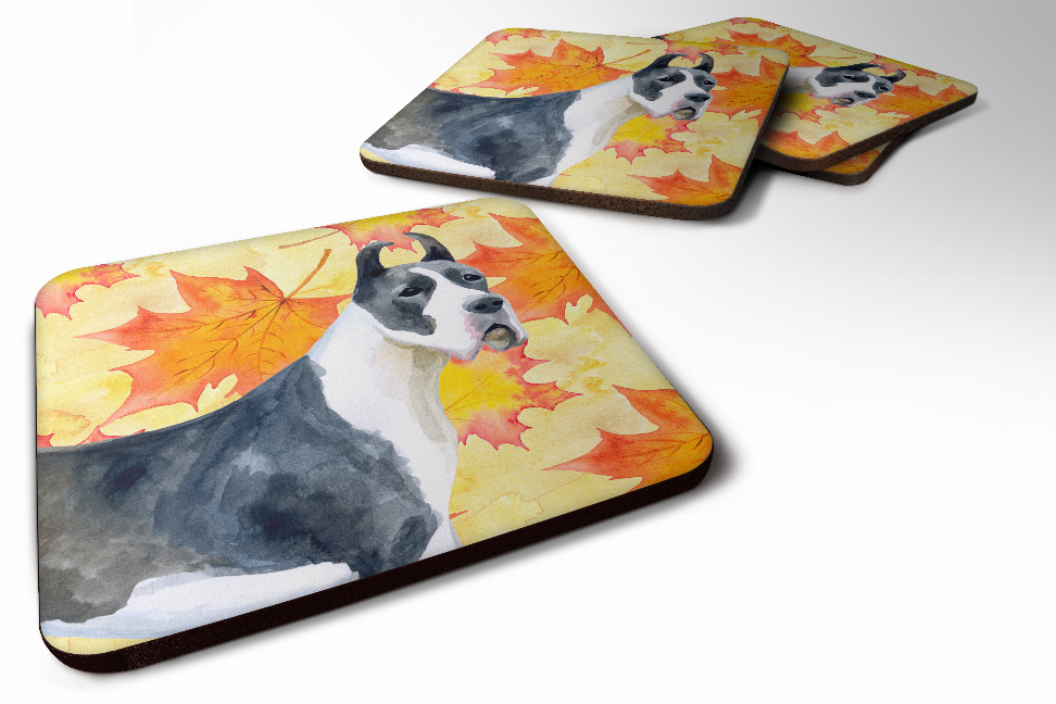 Fall Leaves with Dog Foam Coaster Set of 4