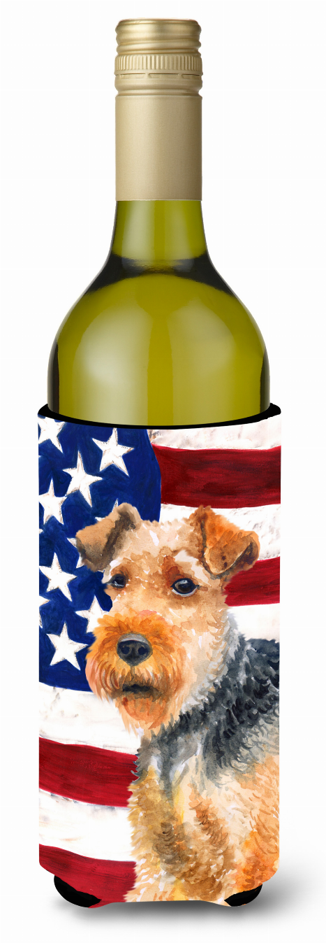 USA Patriotic American Flag Design with Dog Wine Bottle Hugger