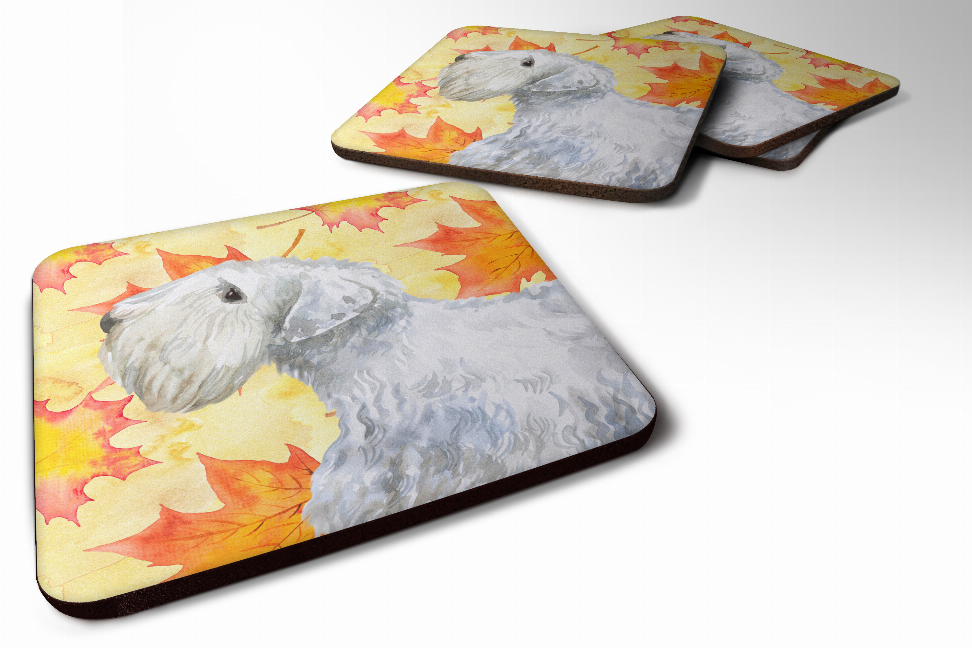 Fall Leaves with Dog Foam Coaster Set of 4