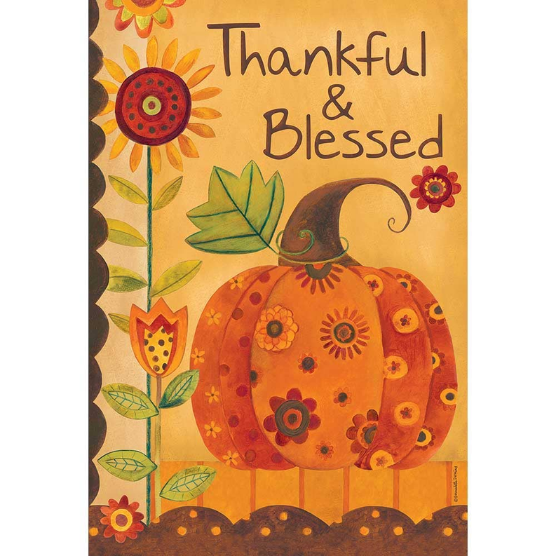 Garden Prt Thankful & Blessed Pumpkin Flag C