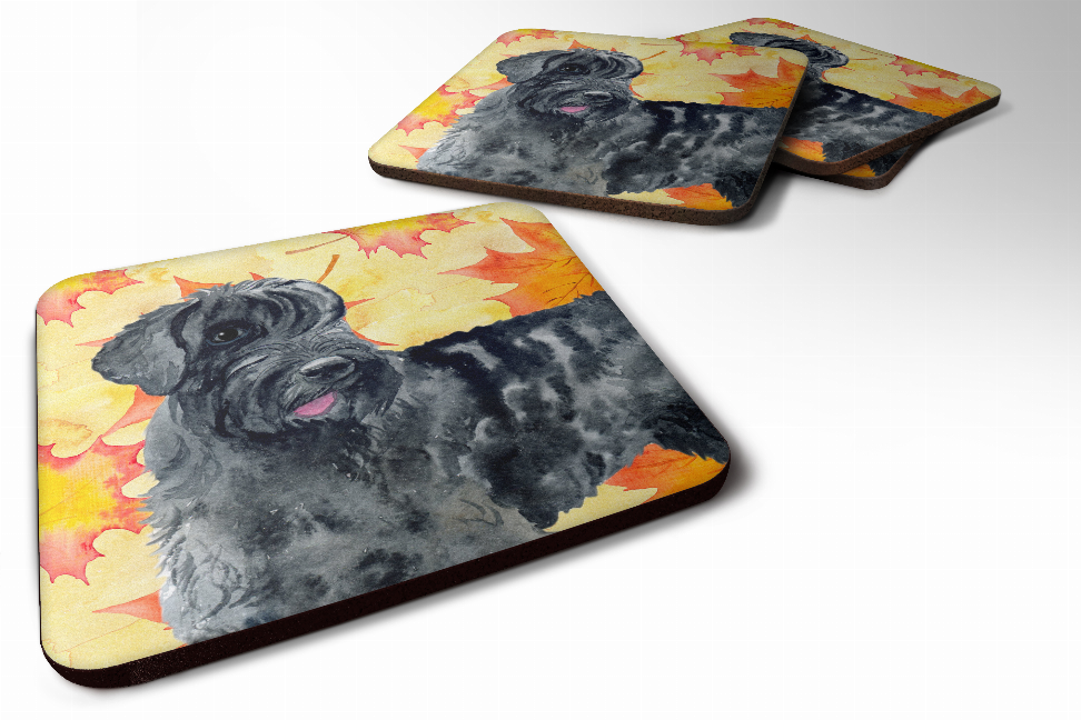 Fall Leaves with Dog Foam Coaster Set of 4