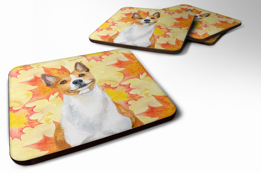 Fall Leaves with Dog Foam Coaster Set of 4