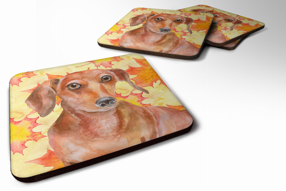 Fall Leaves with Dog Foam Coaster Set of 4