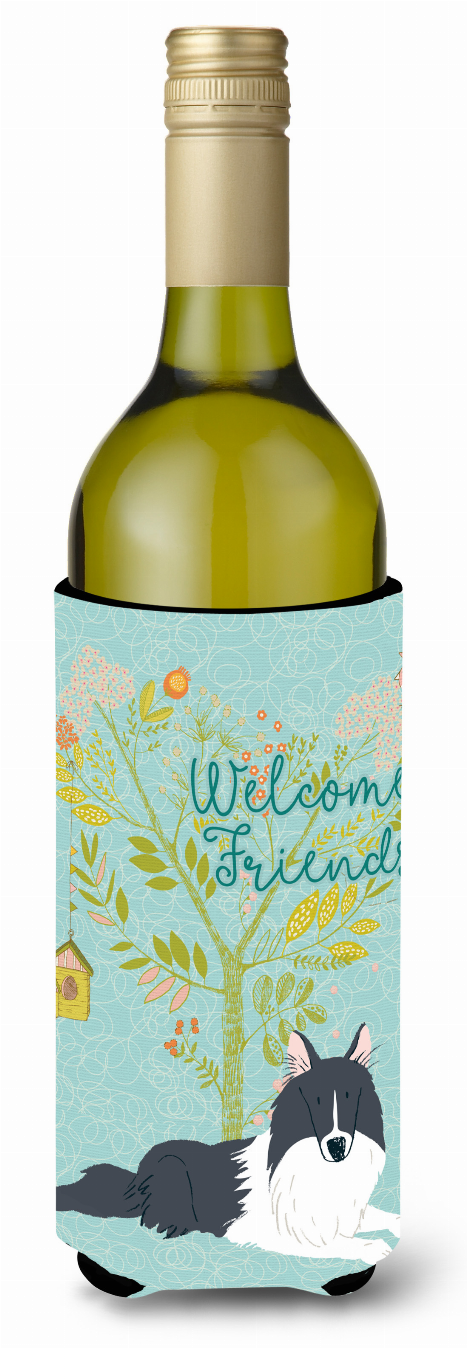 Welcome Friends with Dog Wine Bottle Hugger