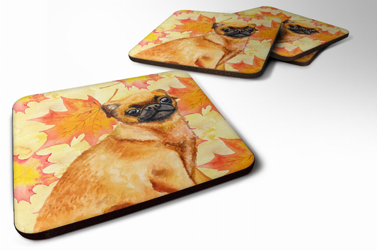 Fall Leaves with Dog Foam Coaster Set of 4