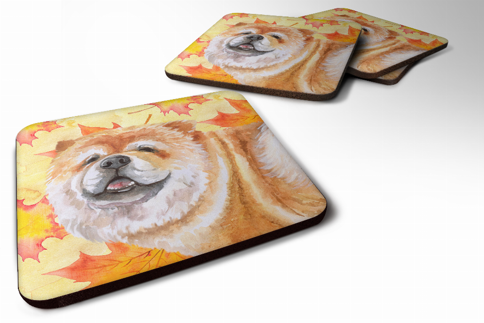 Fall Leaves with Dog Foam Coaster Set of 4