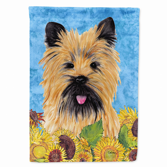 Dog in Summer Flowers Flag Garden Size