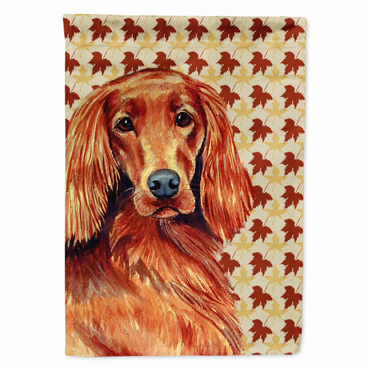 Dog Fall Leaves Portrait Flag Garden Size