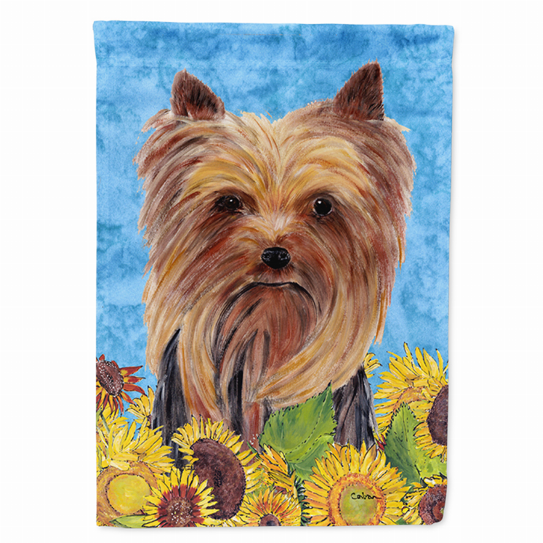 Dog in Summer Flowers Flag Garden Size