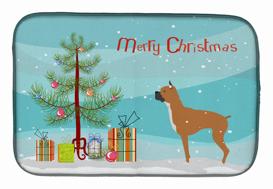 Christmas Tree and Dog on Dish Drying Mat