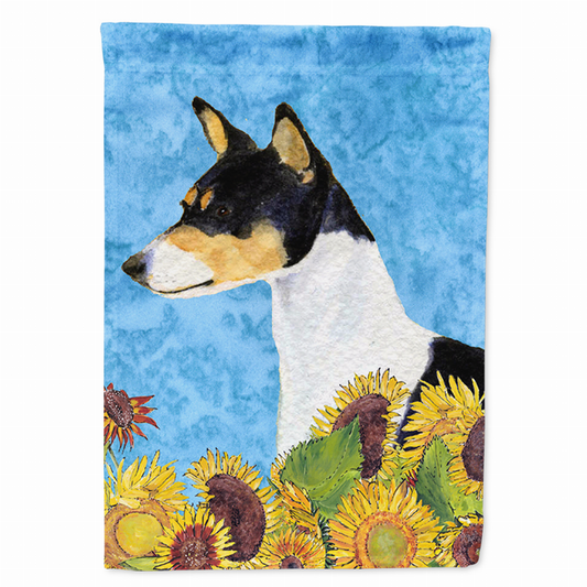 Dog in Summer Flowers Flag Garden Size