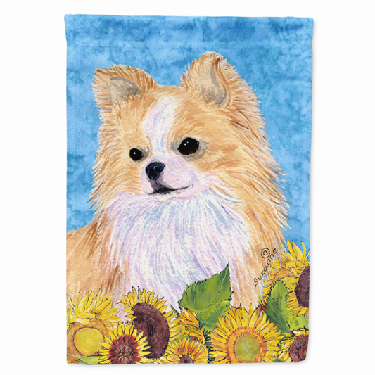 Dog in Summer Flowers Flag Garden Size