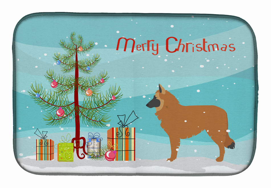 Christmas Tree and Dog on Dish Drying Mat