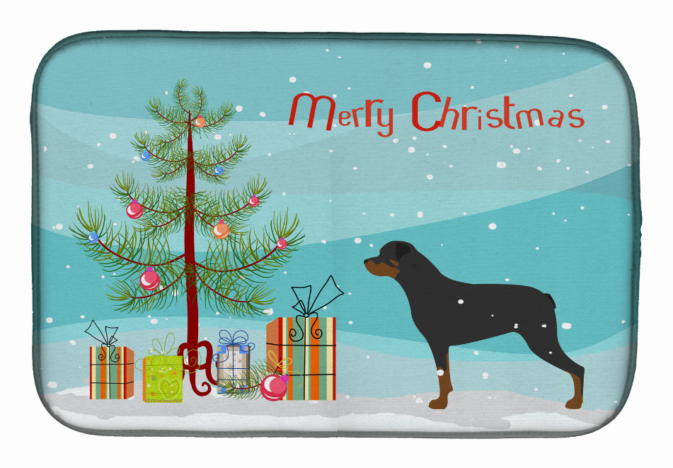 Christmas Tree and Dog on Dish Drying Mat