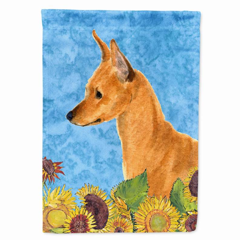 Dog in Summer Flowers Flag Garden Size