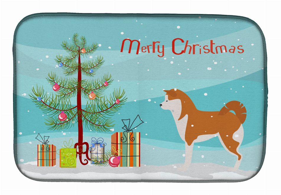 Christmas Tree and Dog on Dish Drying Mat