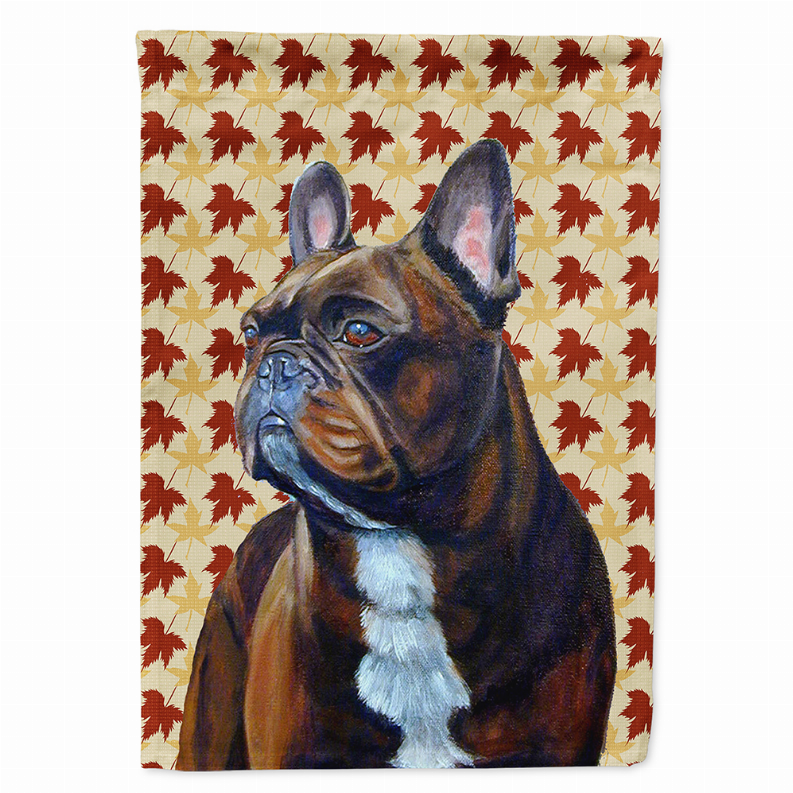 Dog Fall Leaves Portrait Flag Garden Size