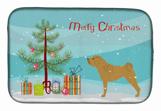 Christmas Tree and Dog on Dish Drying Mat