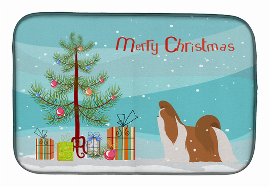 Christmas Tree and Dog on Dish Drying Mat