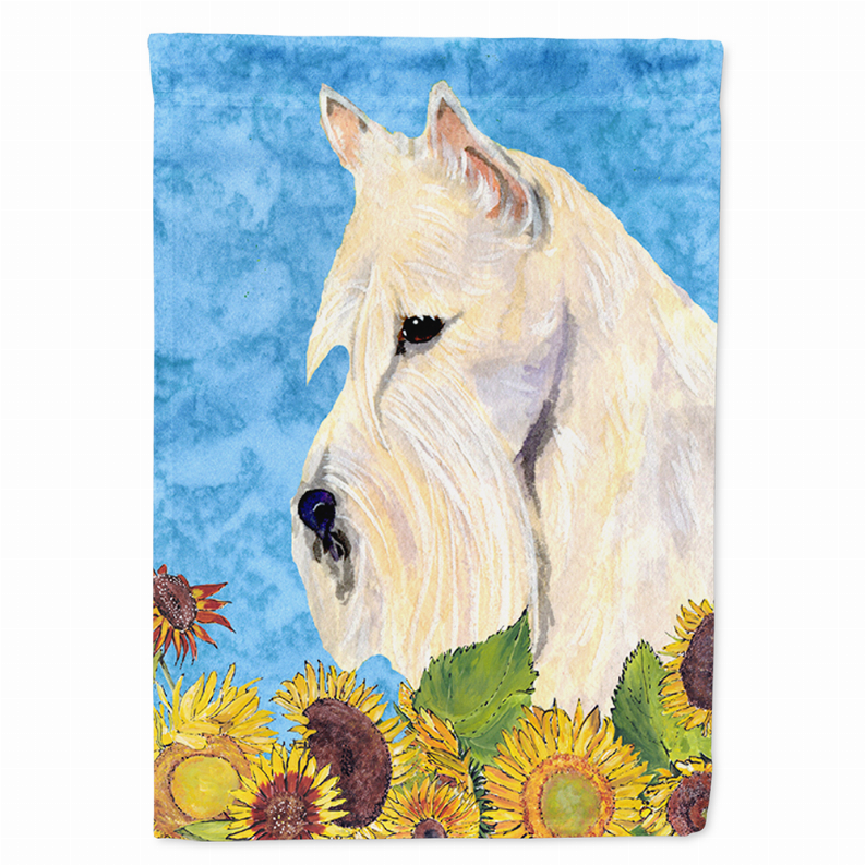 Dog in Summer Flowers Flag Garden Size