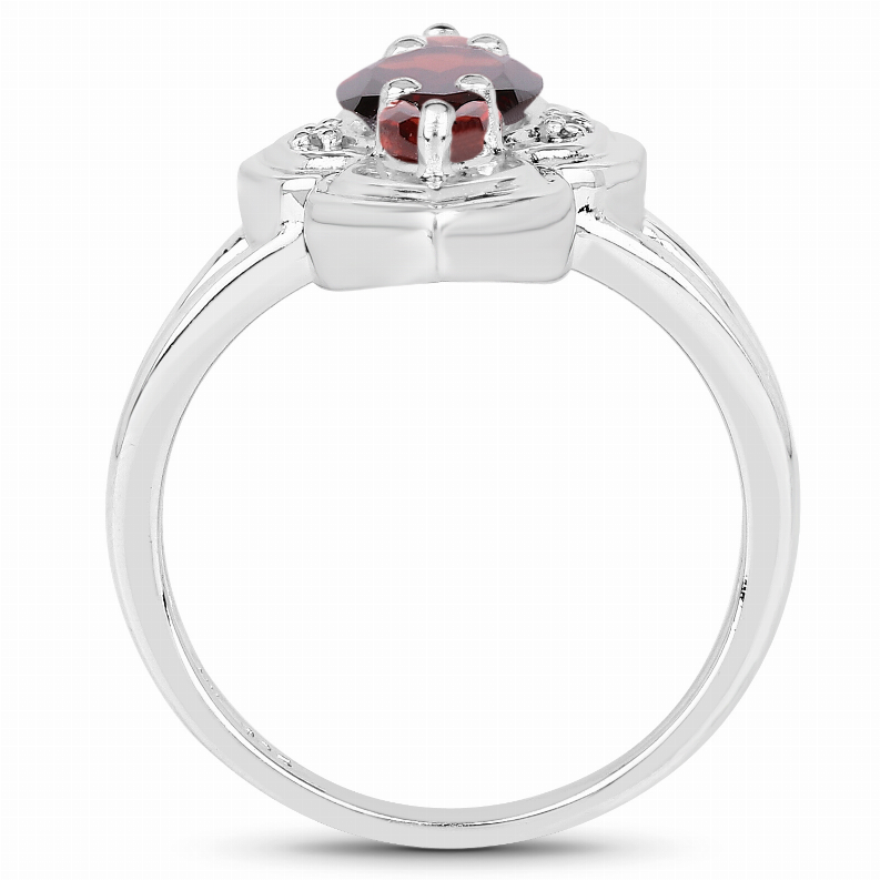 1.80 Carat Genuine Garnet and White Diamond .925 Sterling Silver Ring