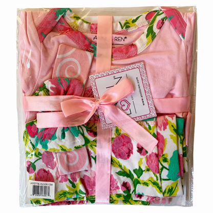 AnnLoren Baby Girls Layette Pink Floral Onesie Pants Headband 3pc Gift Set Clothing