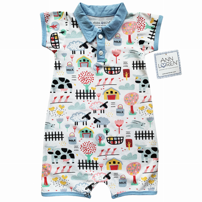 AnnLoren Baby/Toddler Boys short sleeve Fun Farm Animal Romper