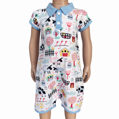 AnnLoren Baby/Toddler Boys short sleeve Fun Farm Animal Romper