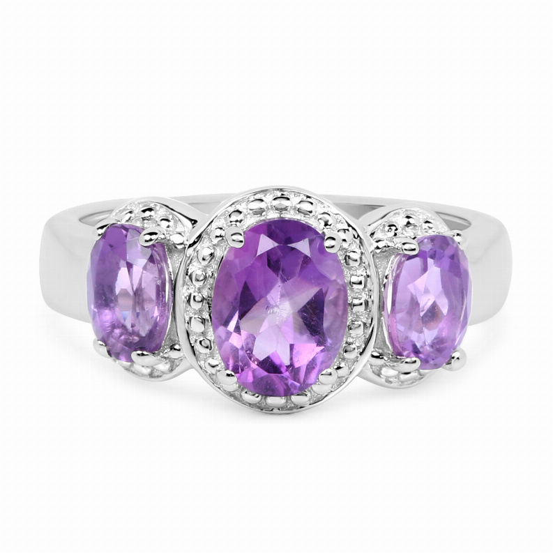 2.01 Carat Genuine  Amethyst .925 Sterling Silver Ring