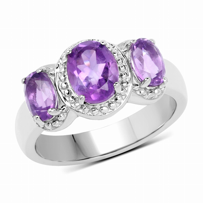 2.01 Carat Genuine  Amethyst .925 Sterling Silver Ring