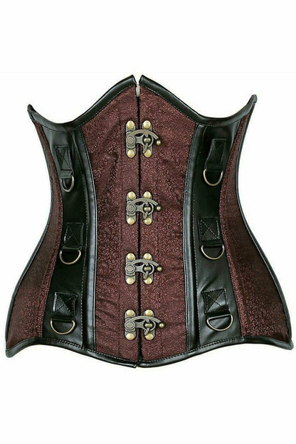 Top Drawer Brocade & Faux Leather Steel Boned Under Bust Corset