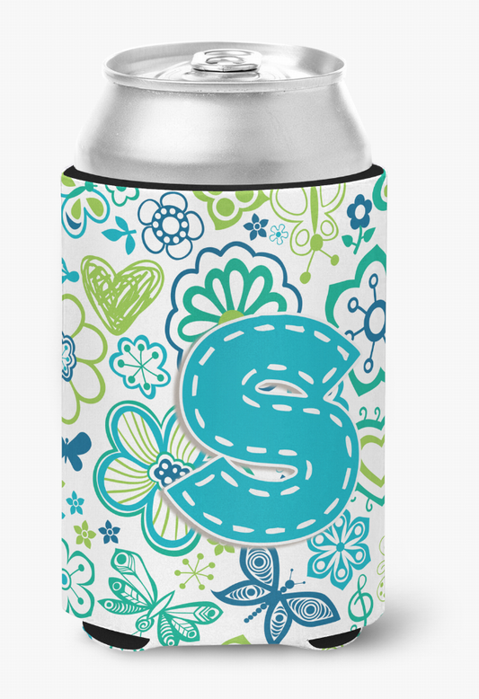 Monogram Letter Flowers and Butterflies Can or Bottle Hugger