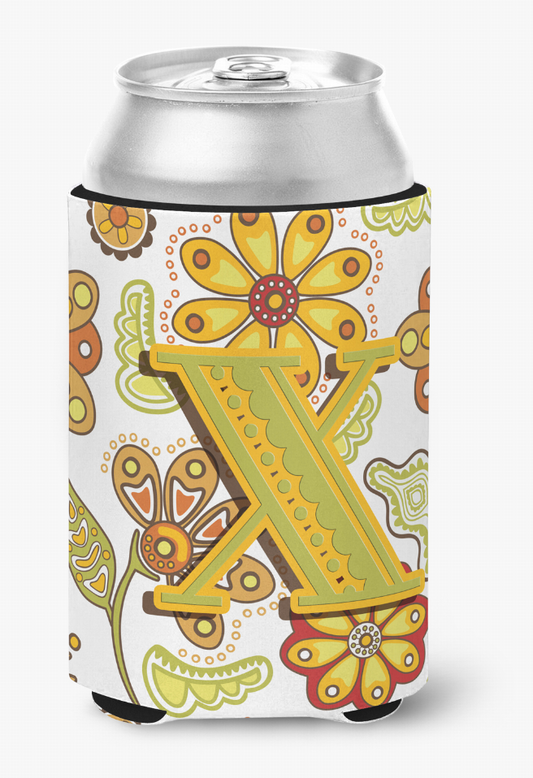 Monogram Letter Floral Can or Bottle Hugger