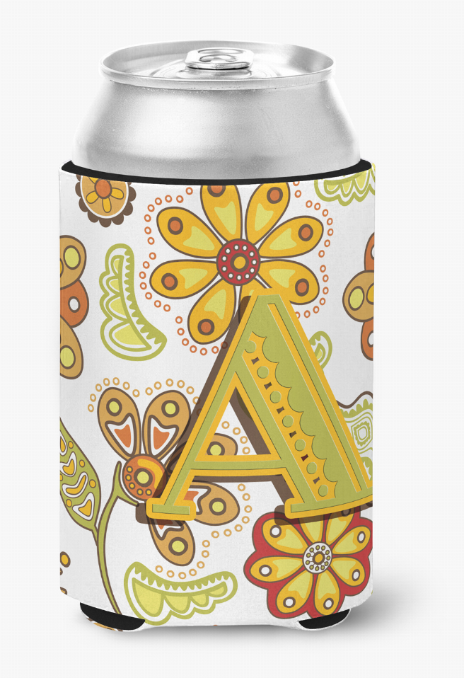 Monogram Letter Floral Can or Bottle Hugger