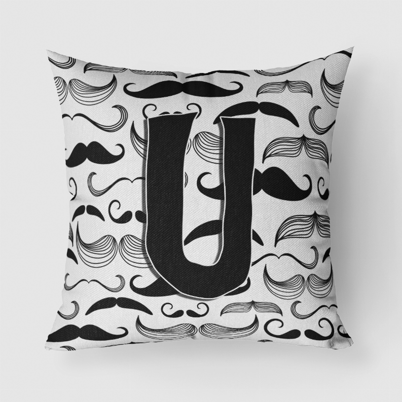 Letter Moustache Initial Fabric Decorative Pillow