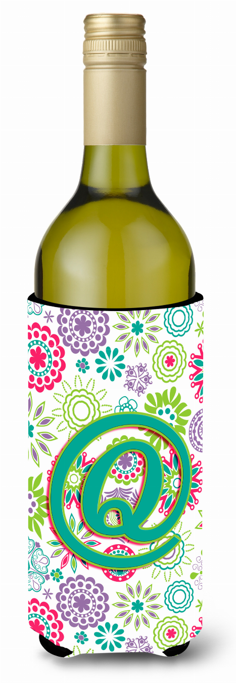 Monogram Letter Flowers Wine Bottle Hugger