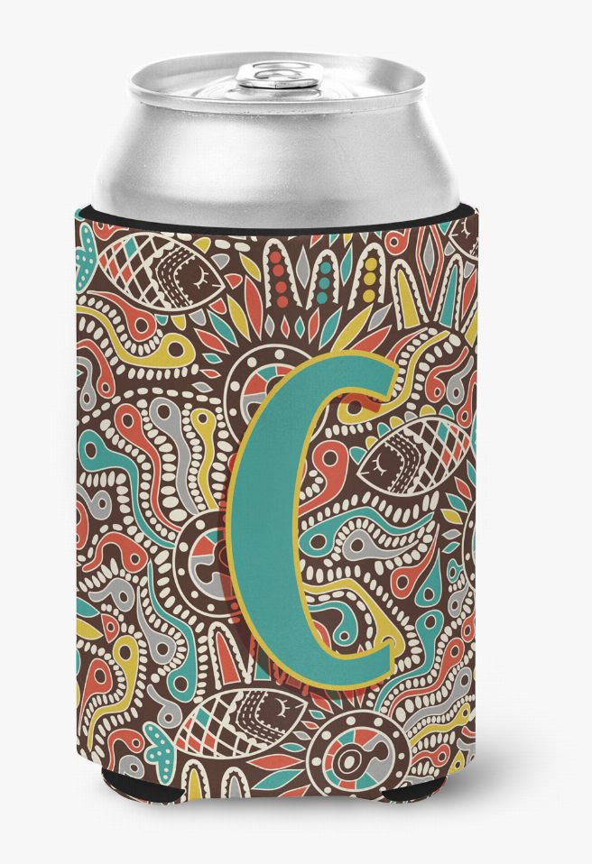 Monogram Letter Retro Tribal Alphabet Can or Bottle Hugger