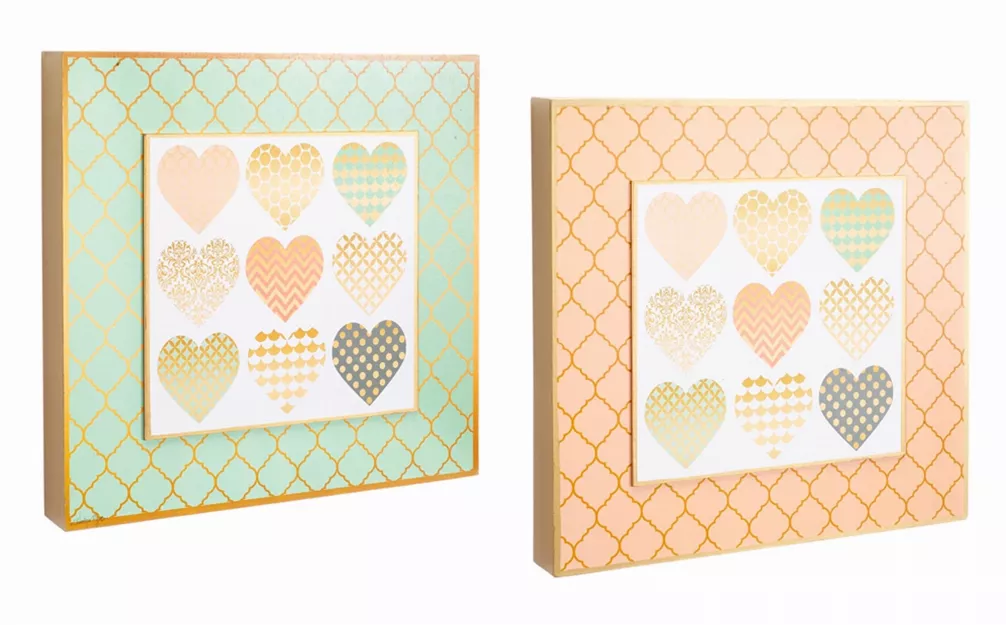 Heart Design Wall Plaques (Set of 2) 16"SQ MDF