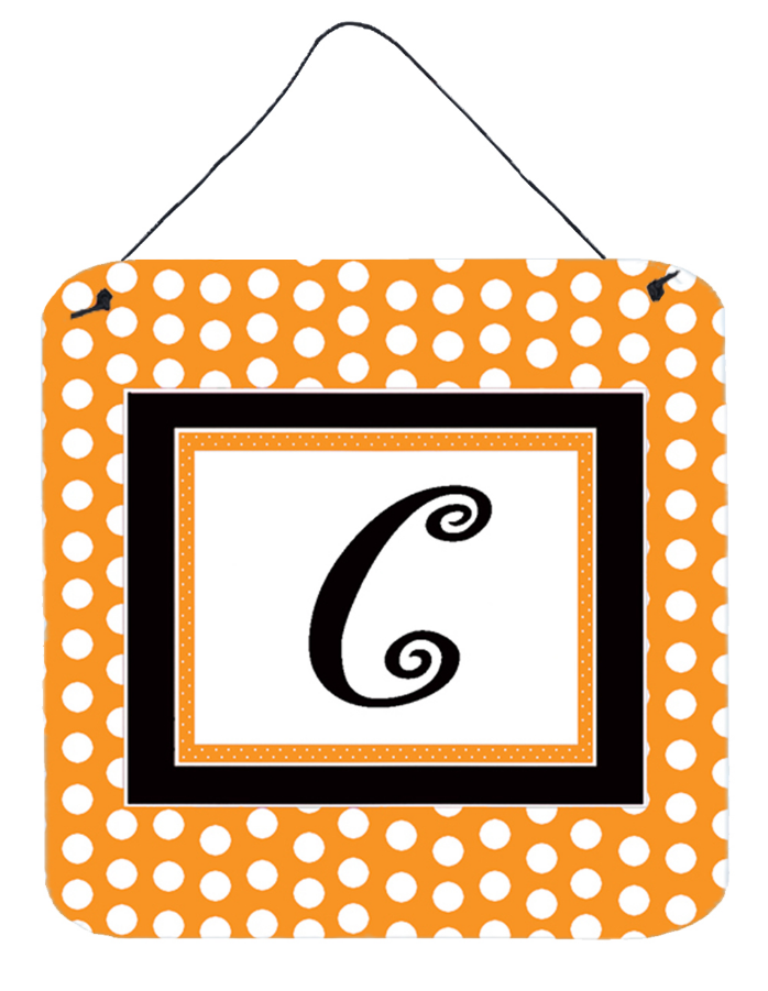 Initial Monogram - Orange Polkadots Wall or Door Hanging Prints