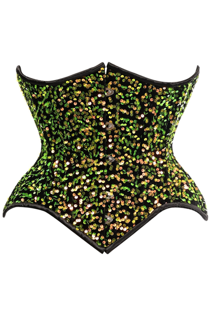 Top Drawer Multi Green Sequin Curvy Cut Waist Cincher Corset