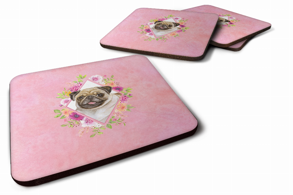 Flowers Design with Dog Foam Coaster Set of 4