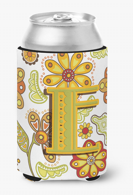 Monogram Letter Floral Can or Bottle Hugger