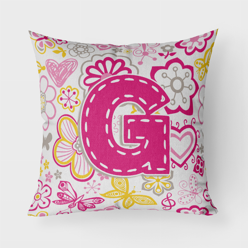 Letter Flowers and Butterflies Pink Fabric Decorative Pillow