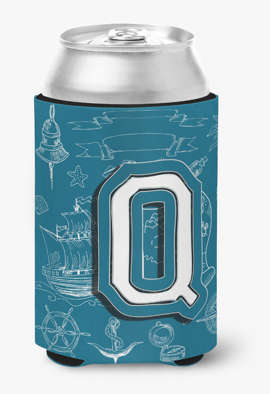 Monogram Letter Sea Doodles Alphabet Can or Bottle Hugger