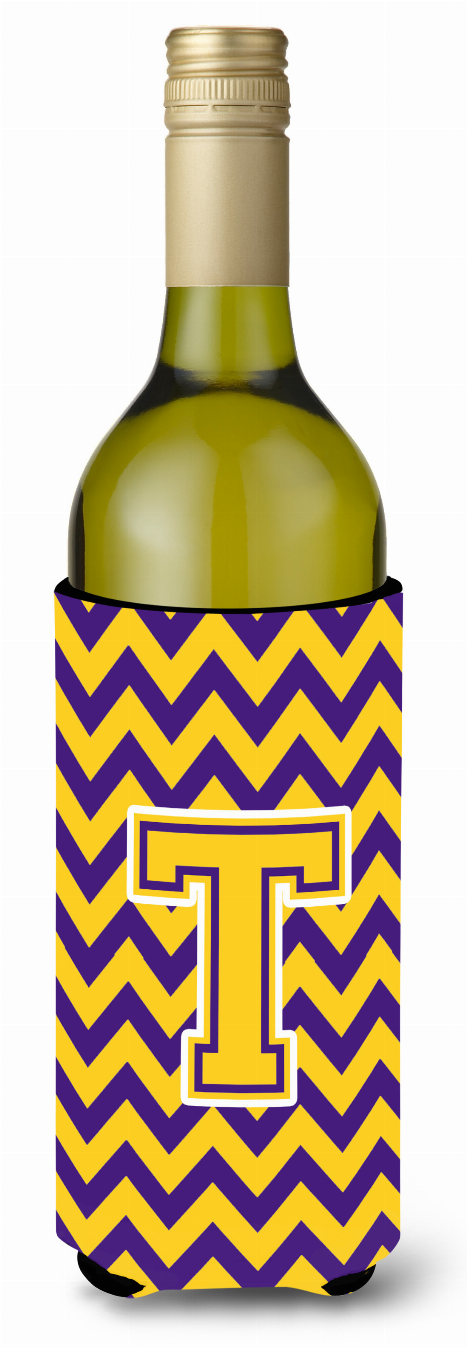 Monogram Letter Chevron Wine Bottle Hugger