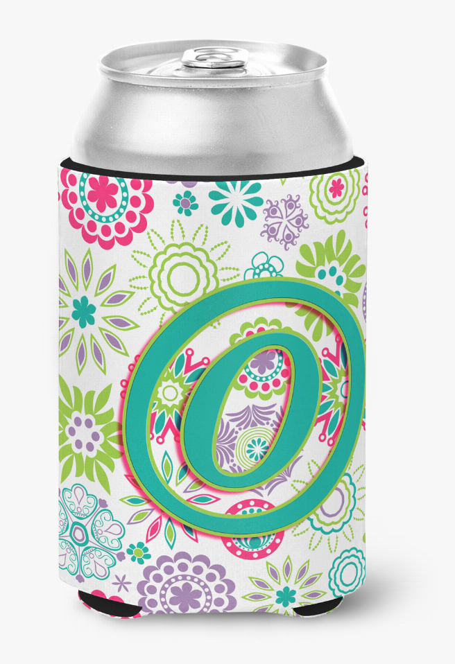 Monogram Letter Flowers Can or Bottle Hugger