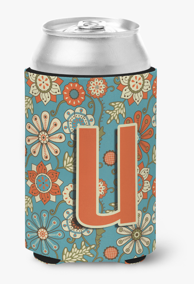 Monogram Letter Flowers Can or Bottle Hugger